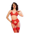 Ensemble dentelle rouge soutien-gorge, string et bas — Chilirose