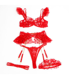 Ensemble dentelle rouge avec jarretelle - Subblime