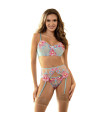 957643 Ensemble Soutien-Gorge Et Porte-Jarretelles Brodé Fleurs Rose S/M — Subblime