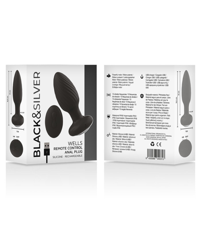 Black&Silver Wells Plug télécommande — Premium homme | Folies Secrètes
