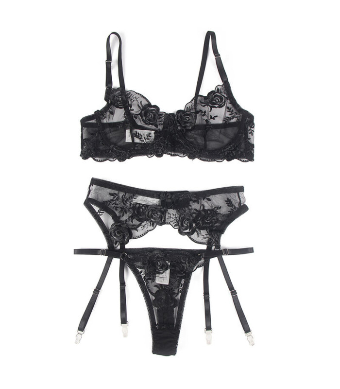 Ensemble dentelle florale noir Subblime | Folies Secrètes